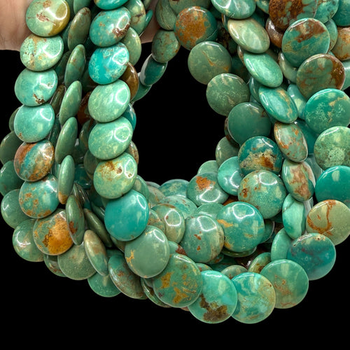 AAA Layered Turquoise Beads with Gorgeous Balanced Matrix Huibei - Men's Jewelry Making Supply - Shingled Style Flat Coin Round Disc