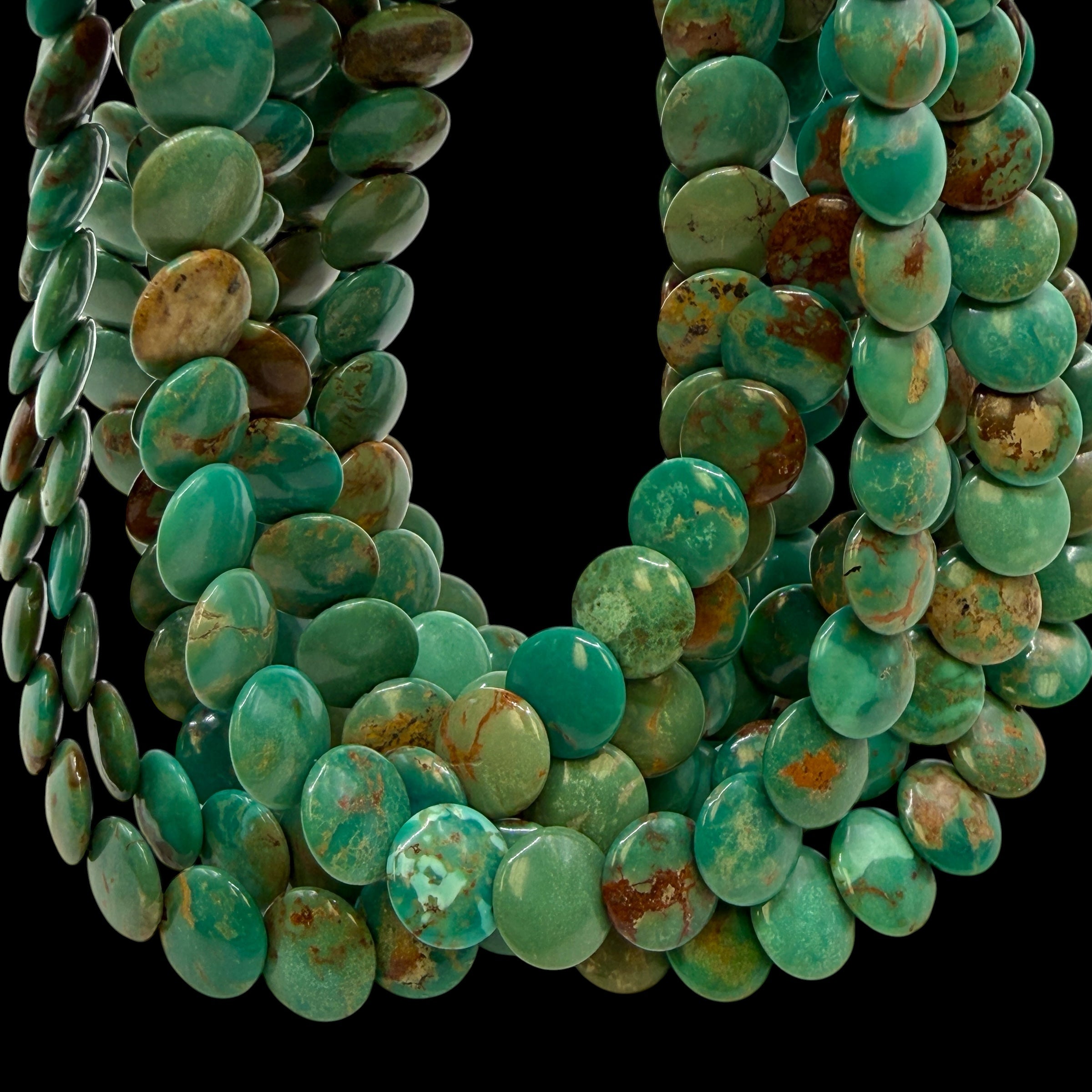 AAA Layered Turquoise Beads with Gorgeous Balanced Matrix Huibei - Men's Jewelry Making Supply - Shingled Style Flat Coin Round Disc