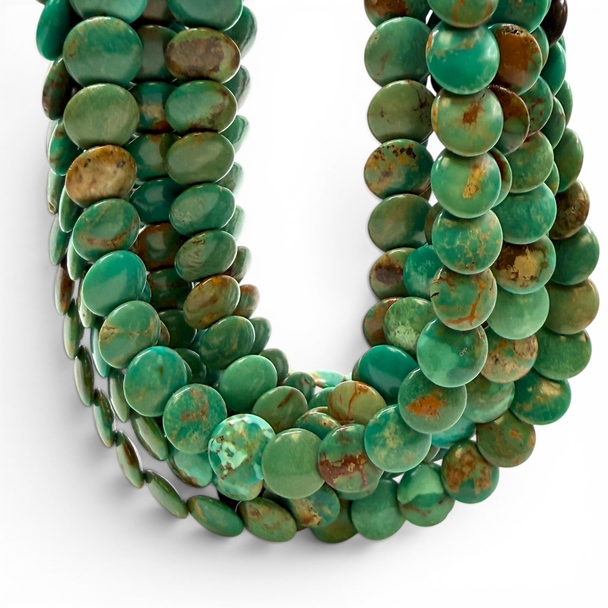 AAA Layered Turquoise Beads with Gorgeous Balanced Matrix Huibei - Men's Jewelry Making Supply - Shingled Style Flat Coin Round Disc