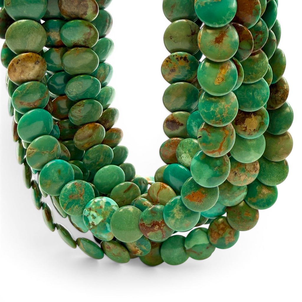 AAA Layered Turquoise Beads with Gorgeous Balanced Matrix Huibei - Men's Jewelry Making Supply - Shingled Style Flat Coin Round Disc