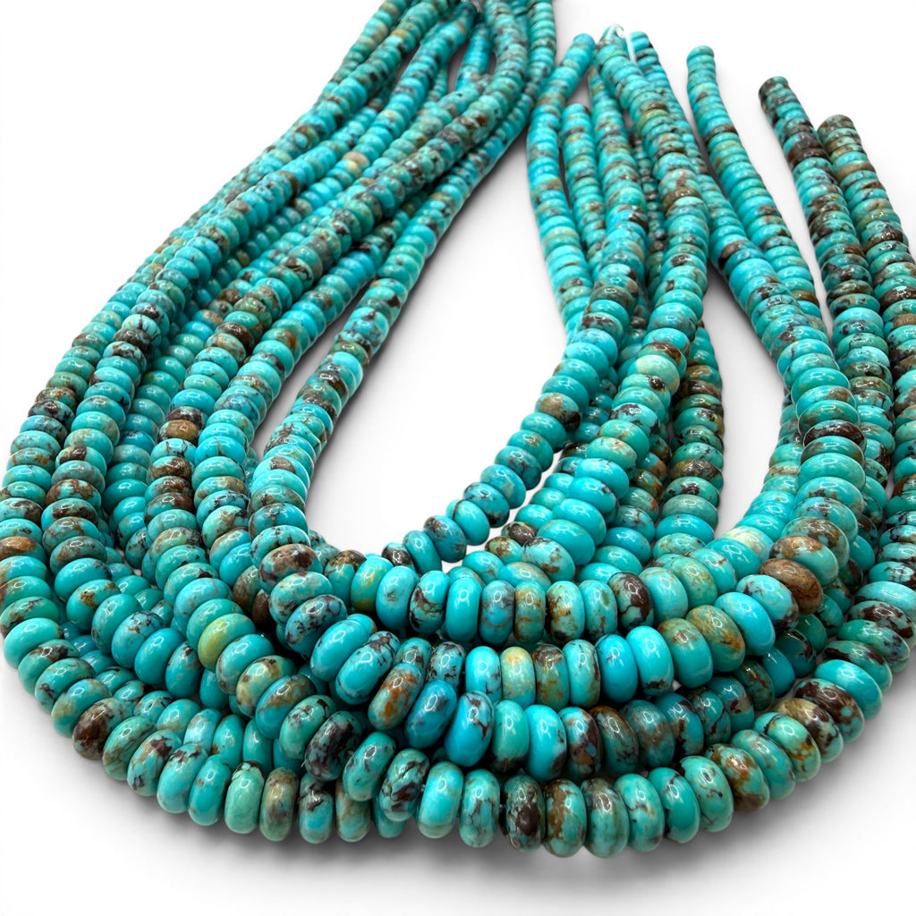 Arizona Kingman Turquoise Beads USA - Balanced Matrix - Rich Robin Egg Blue Tone - Men's Jewelry - Smooth Rondelle 6mm SKU#B504