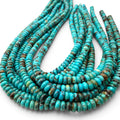 Arizona Kingman Turquoise Beads USA - Balanced Matrix - Rich Robin Egg Blue Tone - Men's Jewelry - Smooth Rondelle 6mm SKU#B504
