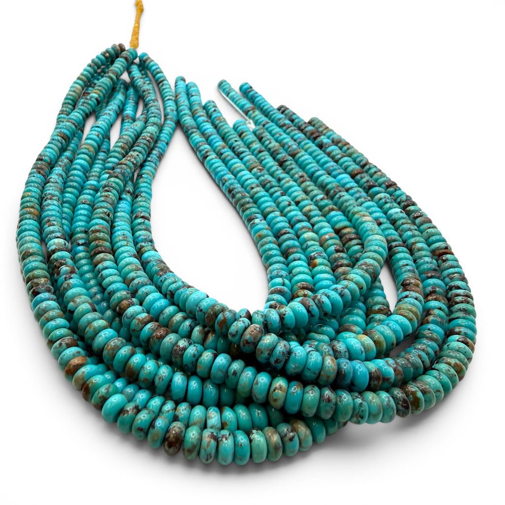Arizona Kingman Turquoise Beads USA - Balanced Matrix - Rich Robin Egg Blue Tone - Men's Jewelry - Smooth Rondelle 6mm SKU#B504