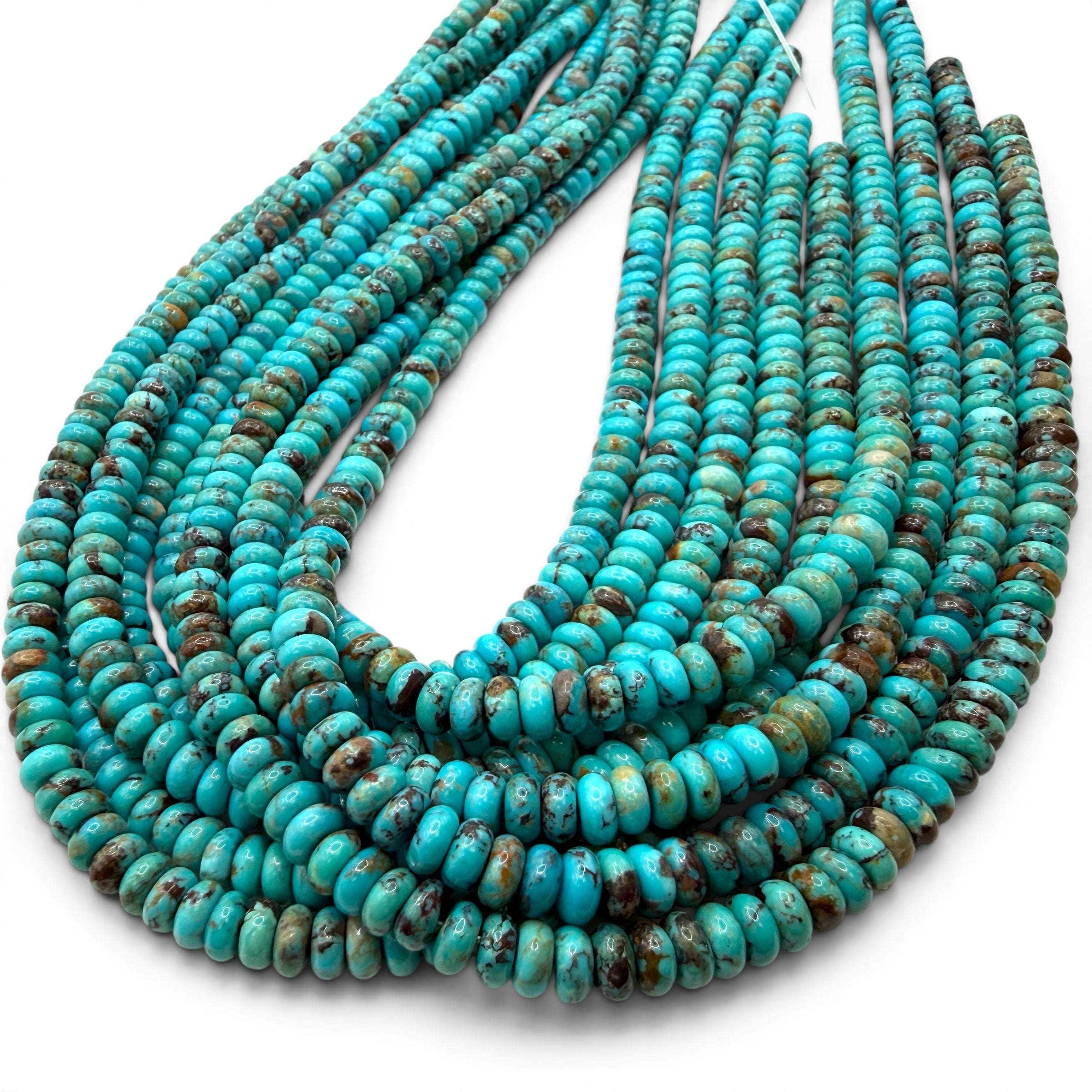 Arizona Kingman Turquoise Beads USA - Balanced Matrix - Rich Robin Egg Blue Tone - Men's Jewelry - Smooth Rondelle 6mm SKU#B504