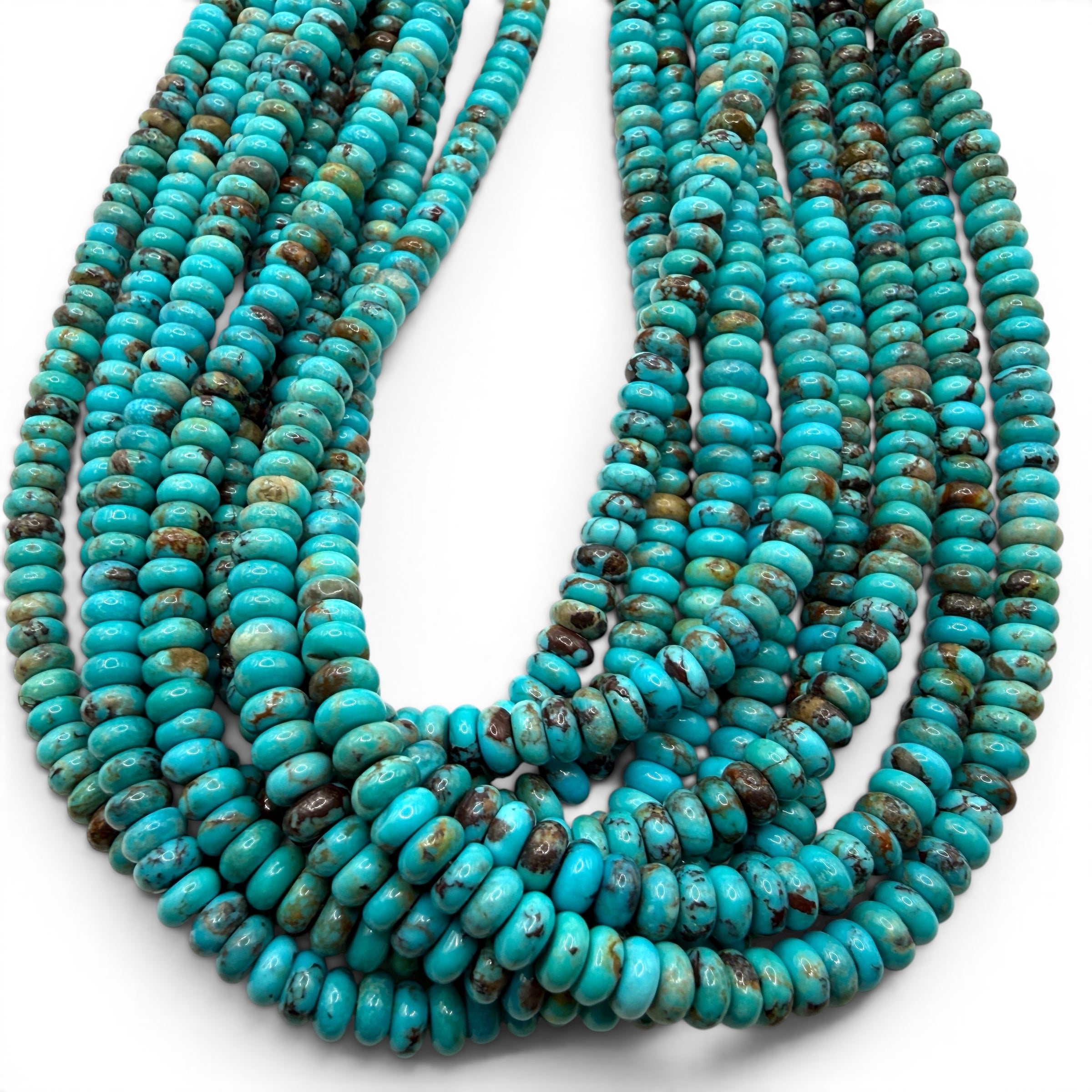 Arizona Kingman Turquoise Beads USA - Balanced Matrix - Rich Robin Egg Blue Tone - Men's Jewelry - Smooth Rondelle 6mm SKU#B504
