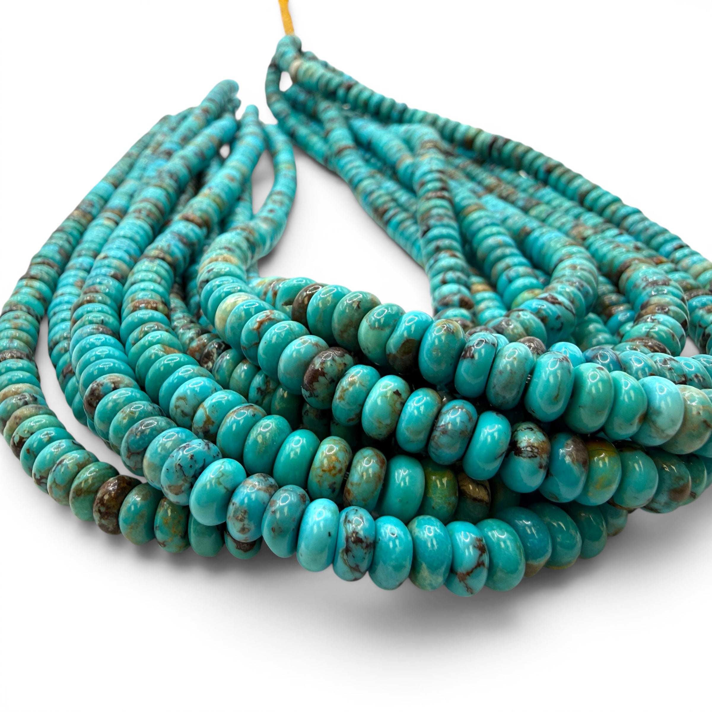 Arizona Kingman Turquoise Beads USA - Balanced Matrix - Rich Robin Egg Blue Tone - Men's Jewelry - Smooth Rondelle 6mm SKU#B504