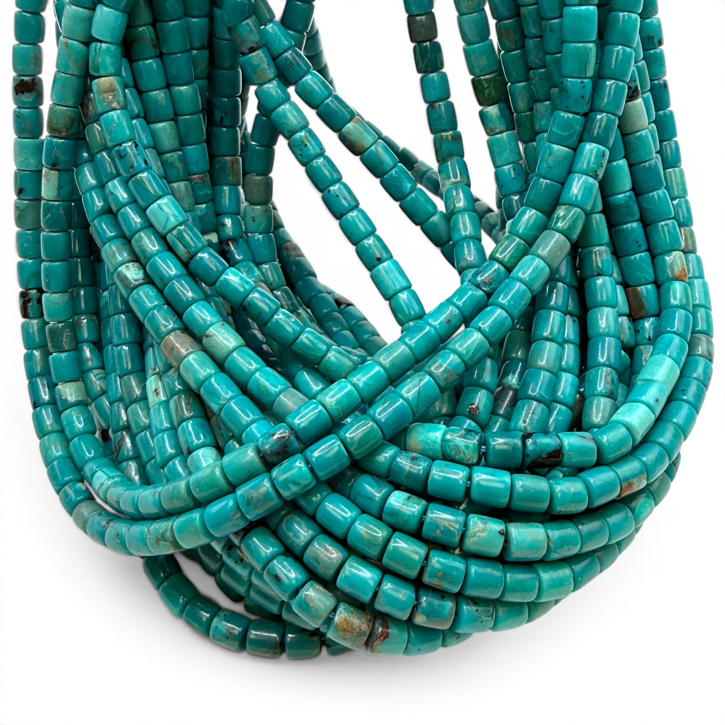 AAA Arizona Kingman Turquoise Beads USA Authentic - Untreated with No Dye or Color Enhancement - Men's Jewelry - Barrel Tube 4mm SKU#B505
