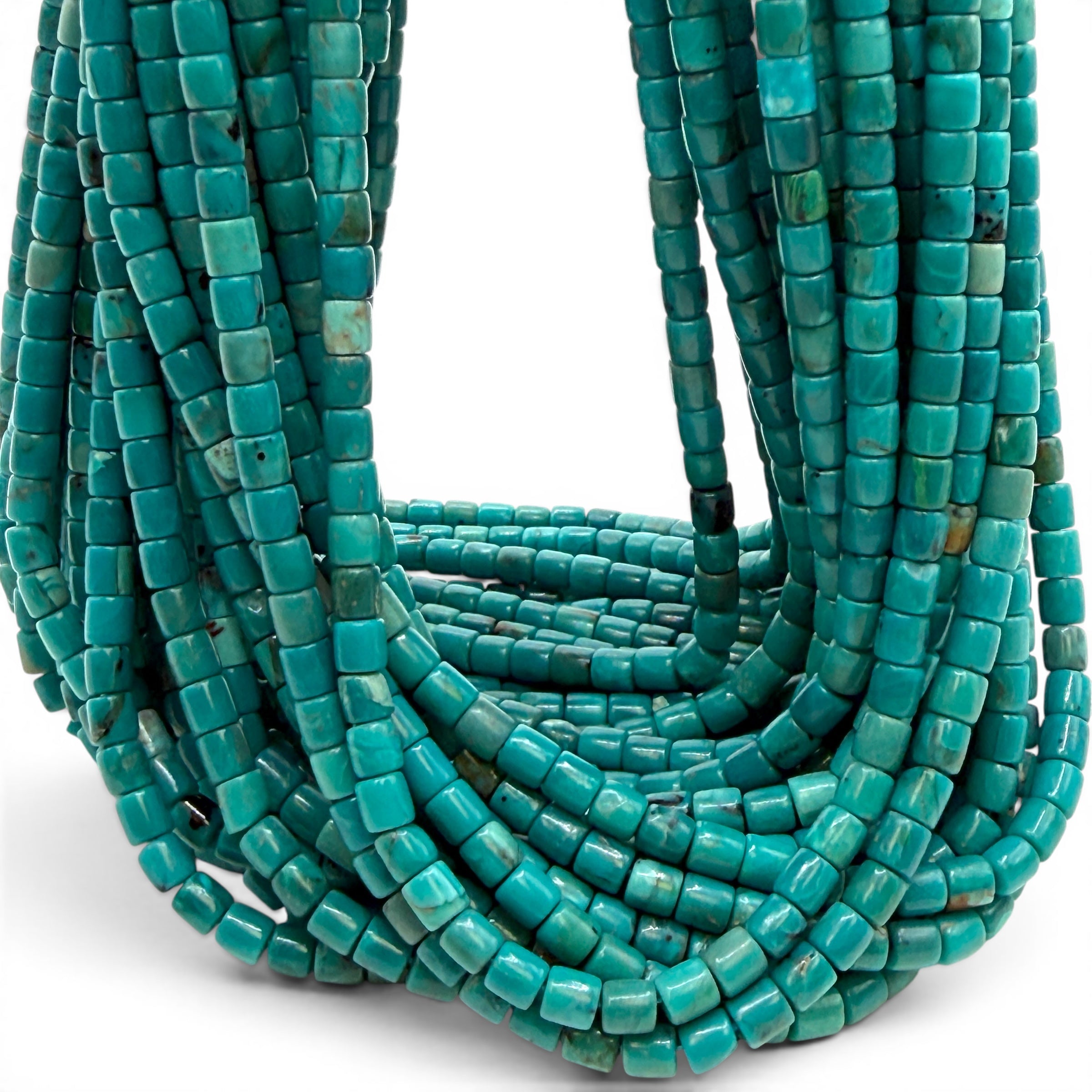 AAA Arizona Kingman Turquoise Beads USA Authentic - Untreated with No Dye or Color Enhancement - Men's Jewelry - Barrel Tube 4mm SKU#B505