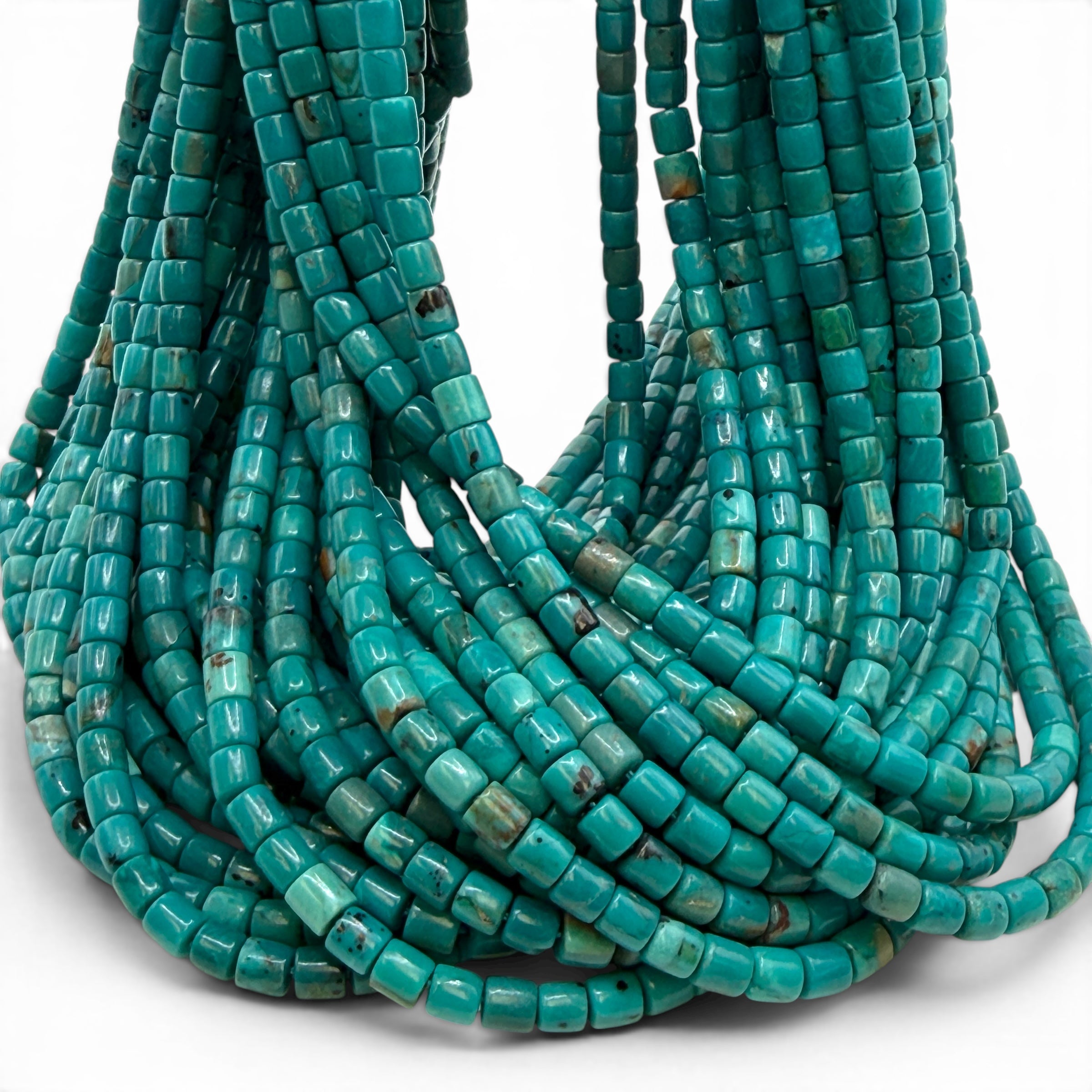 AAA Arizona Kingman Turquoise Beads USA Authentic - Untreated with No Dye or Color Enhancement - Men's Jewelry - Barrel Tube 4mm SKU#B505