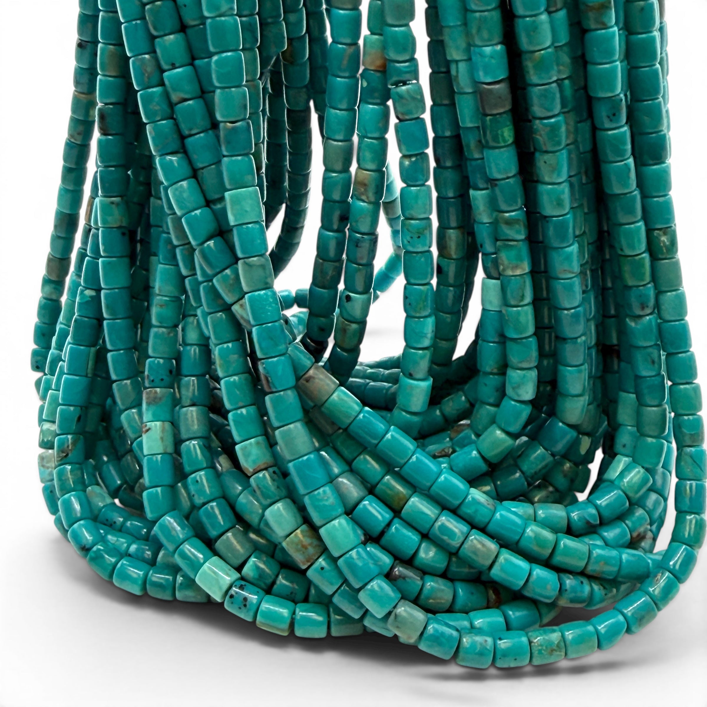 AAA Arizona Kingman Turquoise Beads USA Authentic - Untreated with No Dye or Color Enhancement - Men's Jewelry - Barrel Tube 4mm SKU#B505