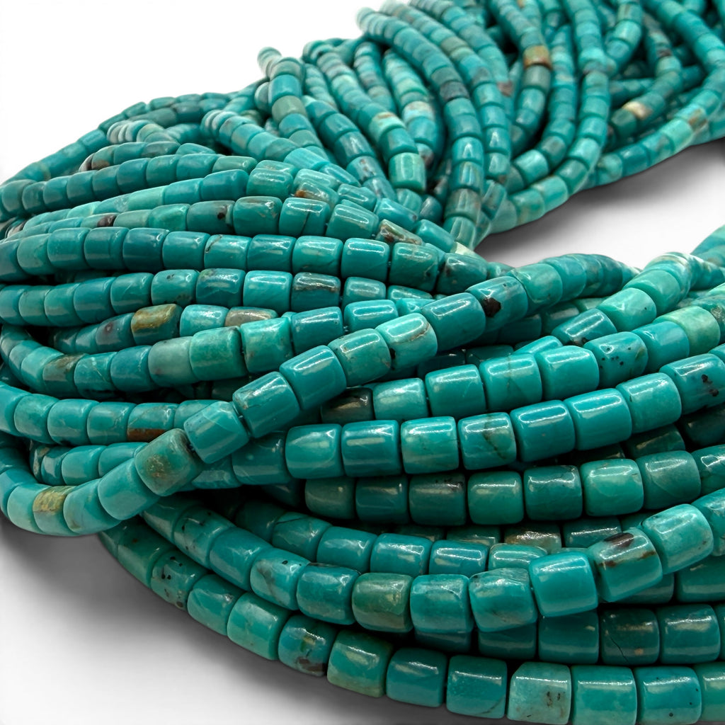 AAA Arizona Kingman Turquoise Beads USA Authentic - Untreated with No Dye or Color Enhancement - Men's Jewelry - Barrel Tube 4mm SKU#B505