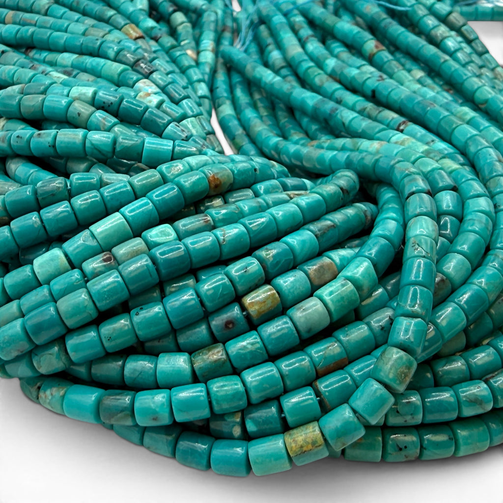 AAA Arizona Kingman Turquoise Beads USA Authentic - Untreated with No Dye or Color Enhancement - Men's Jewelry - Barrel Tube 4mm SKU#B505