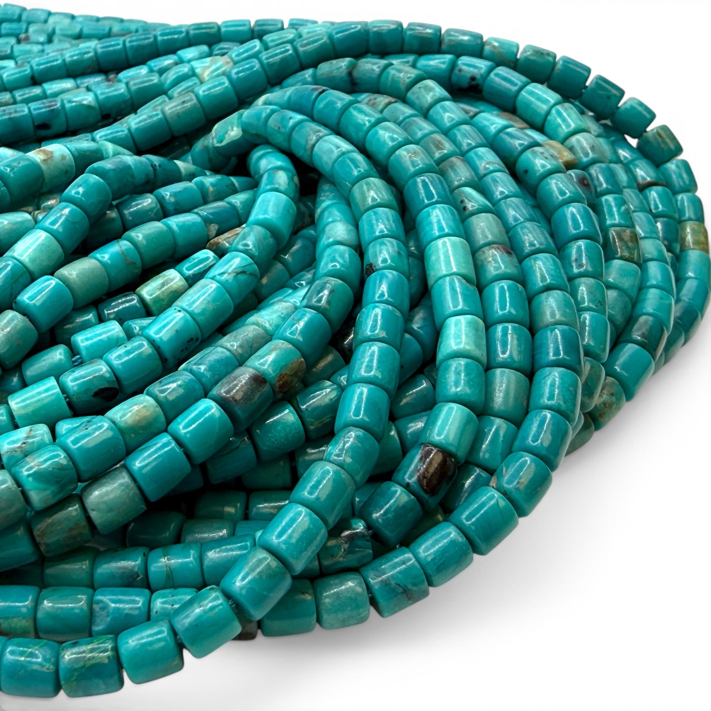 AAA Arizona Kingman Turquoise Beads USA Authentic - Untreated with No Dye or Color Enhancement - Men's Jewelry - Barrel Tube 4mm SKU#B505