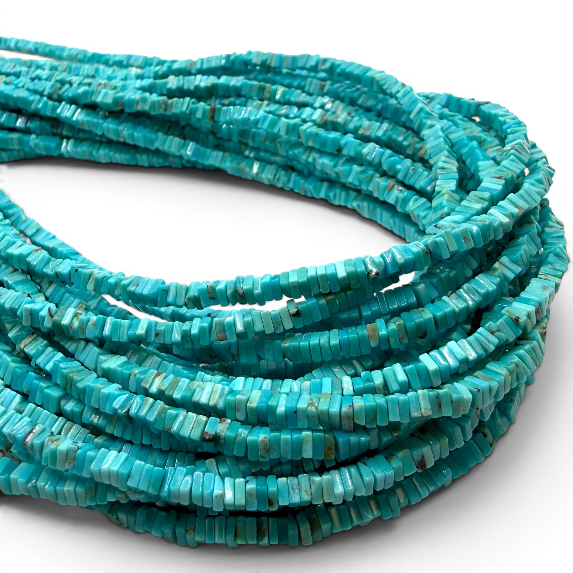 AAA Baby Arizona Kingman Turquoise Beads USA - Untreated with No Dye or Color Enhancement - Men's Jewelry Square Heishi 2.5-3mm SKU#B506