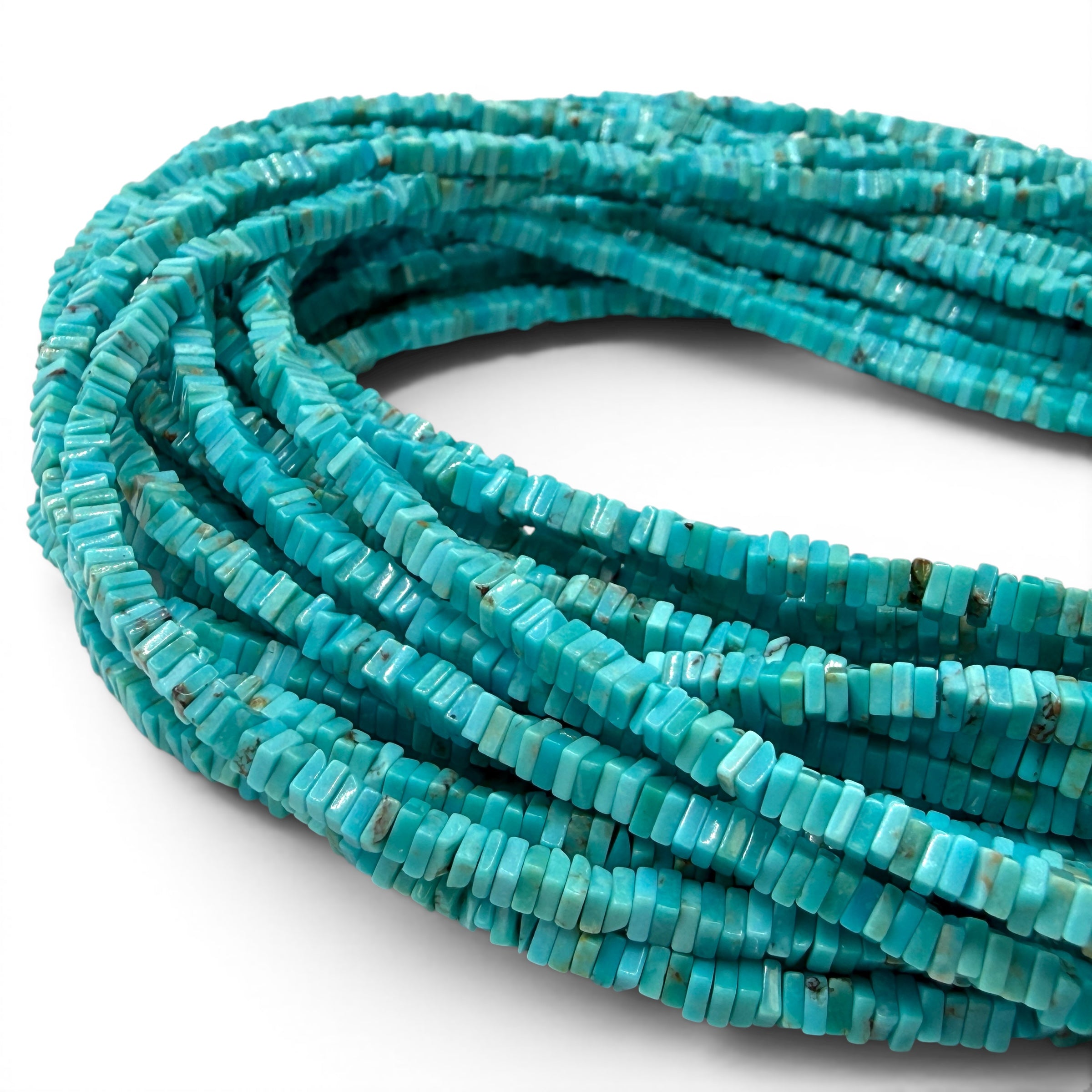 AAA Baby Arizona Kingman Turquoise Beads USA - Untreated with No Dye or Color Enhancement - Men's Jewelry Square Heishi 2.5-3mm SKU#B506
