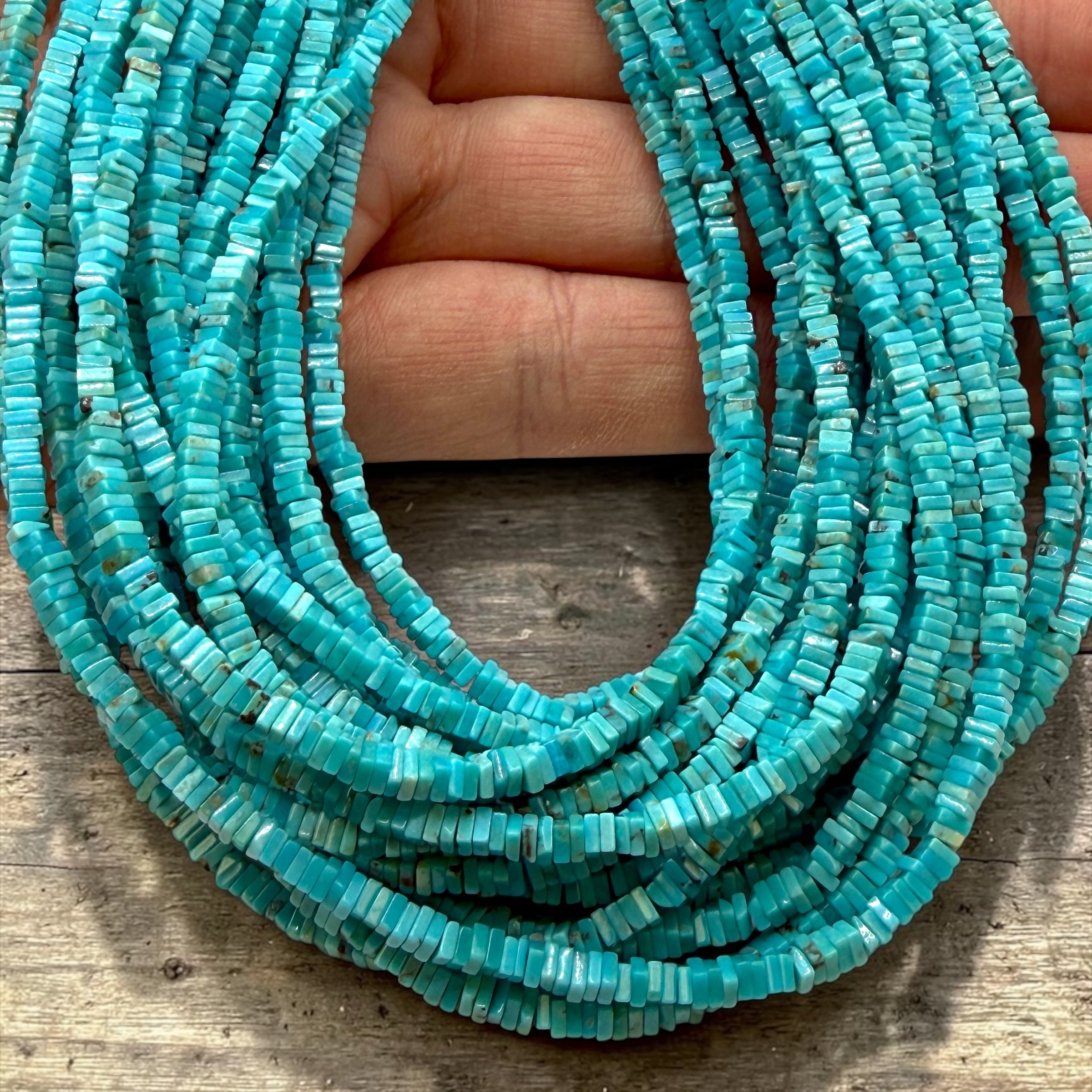 AAA Baby Arizona Kingman Turquoise Beads USA - Untreated with No Dye or Color Enhancement - Men's Jewelry Square Heishi 2.5-3mm SKU#B506