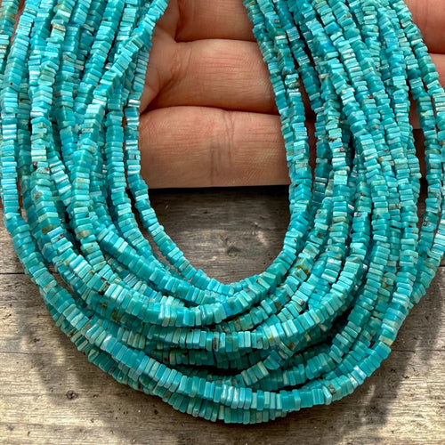 AAA Baby Arizona Kingman Turquoise Beads USA - Untreated with No Dye or Color Enhancement - Men's Jewelry Square Heishi 2.5-3mm SKU#B506