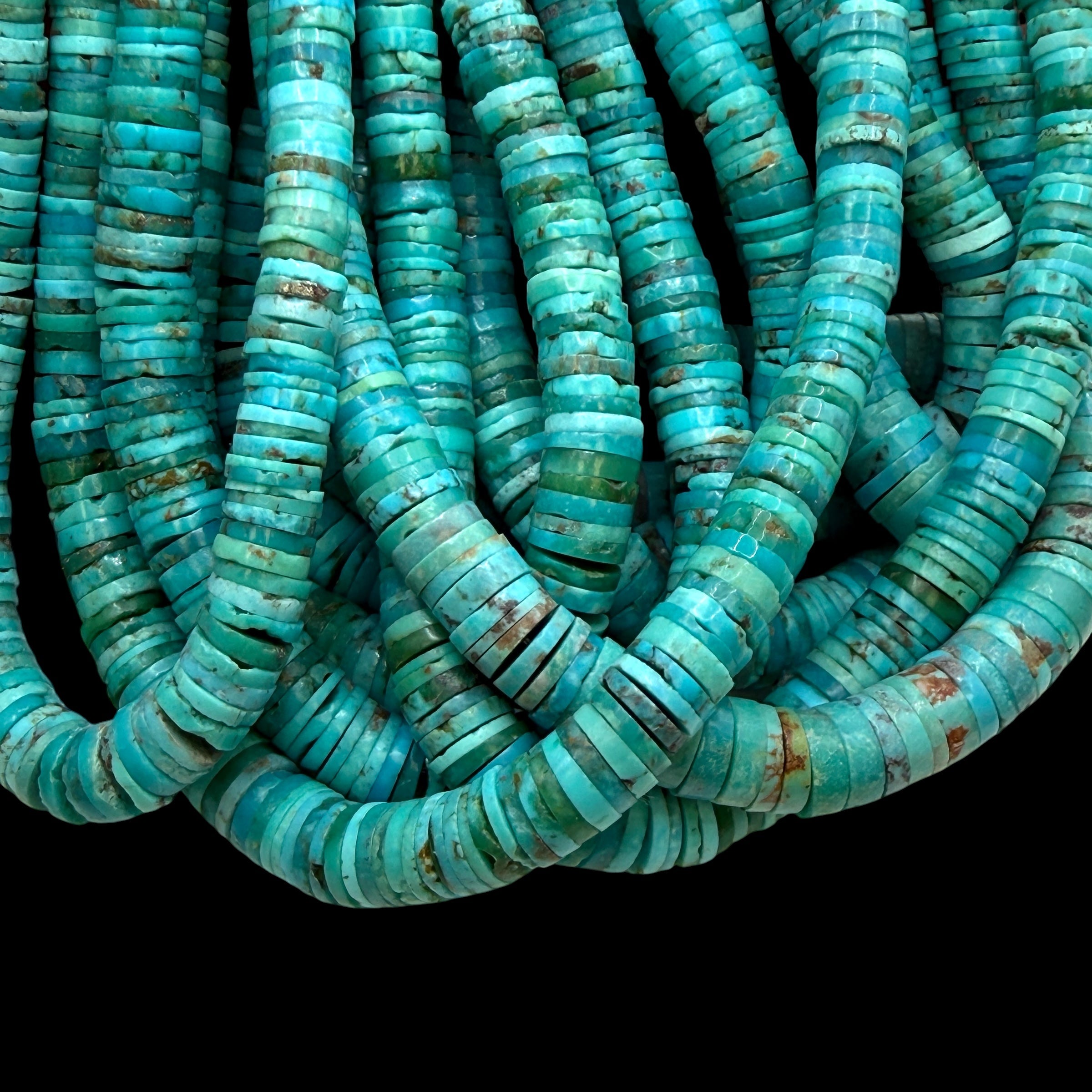 Graduated Arizona Kingman Turquoise Beads USA Organic Matrix Untreated with No Dye or Color Enhancement- Men's Jewelry Heishi 3-8mm SKU#B507