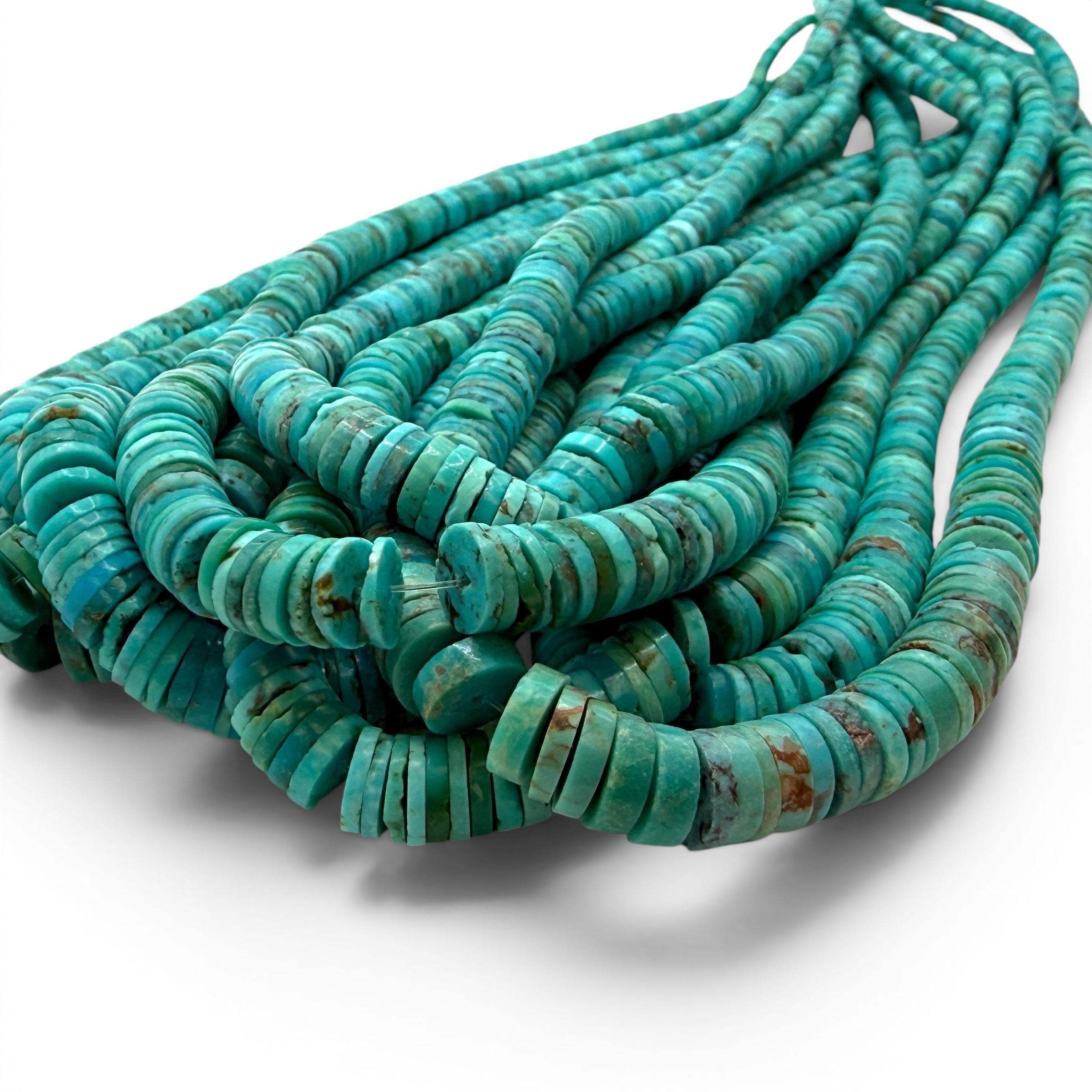 Graduated Arizona Kingman Turquoise Beads USA Organic Matrix Untreated with No Dye or Color Enhancement- Men's Jewelry Heishi 3-8mm SKU#B507