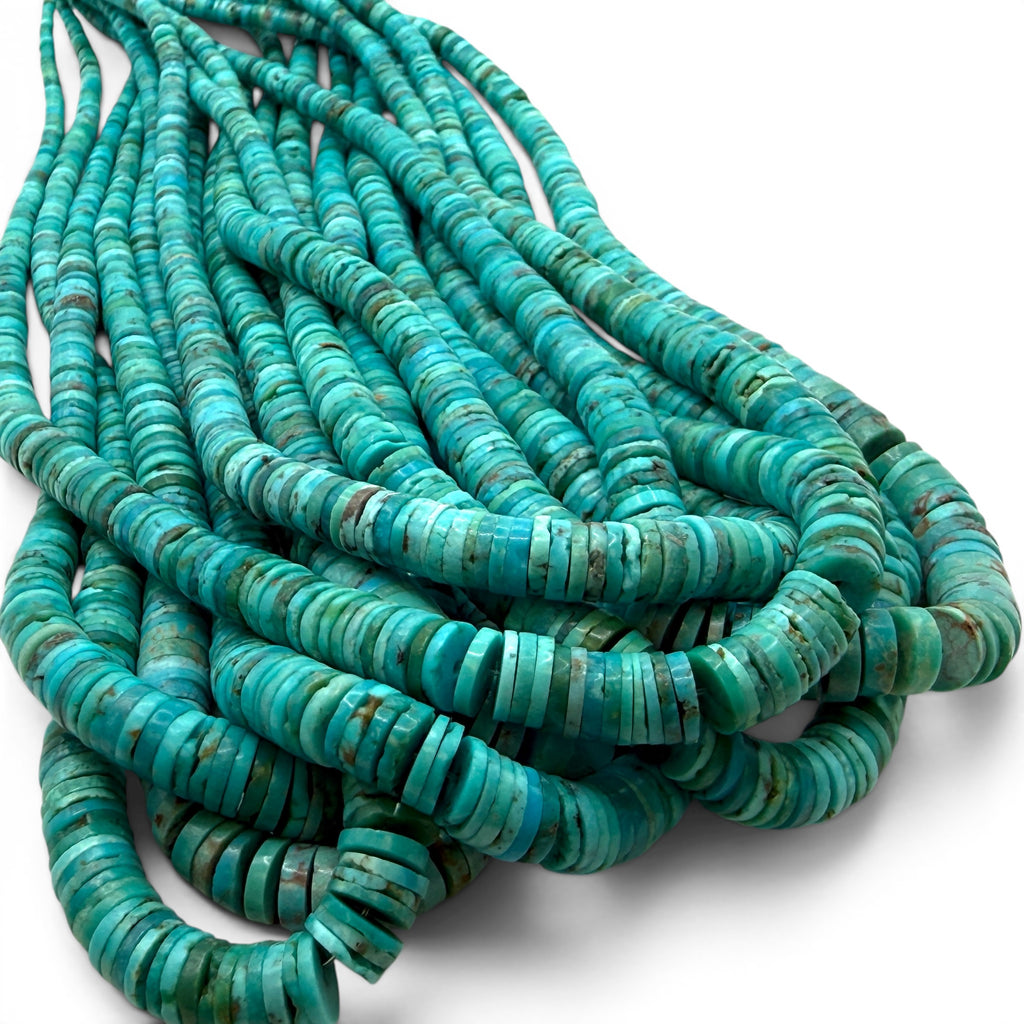 Graduated Arizona Kingman Turquoise Beads USA Organic Matrix Untreated with No Dye or Color Enhancement- Men's Jewelry Heishi 3-8mm SKU#B507