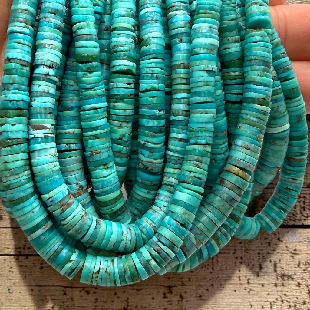Graduated Arizona Kingman Turquoise Beads USA Organic Matrix Untreated with No Dye or Color Enhancement- Men's Jewelry Heishi 3-8mm SKU#B507