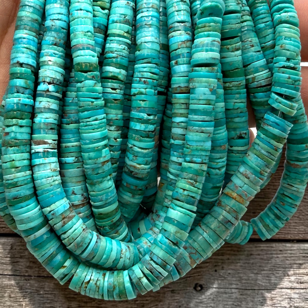 Graduated Arizona Kingman Turquoise Beads USA Organic Matrix Untreated with No Dye or Color Enhancement- Men's Jewelry Heishi 3-8mm SKU#B507