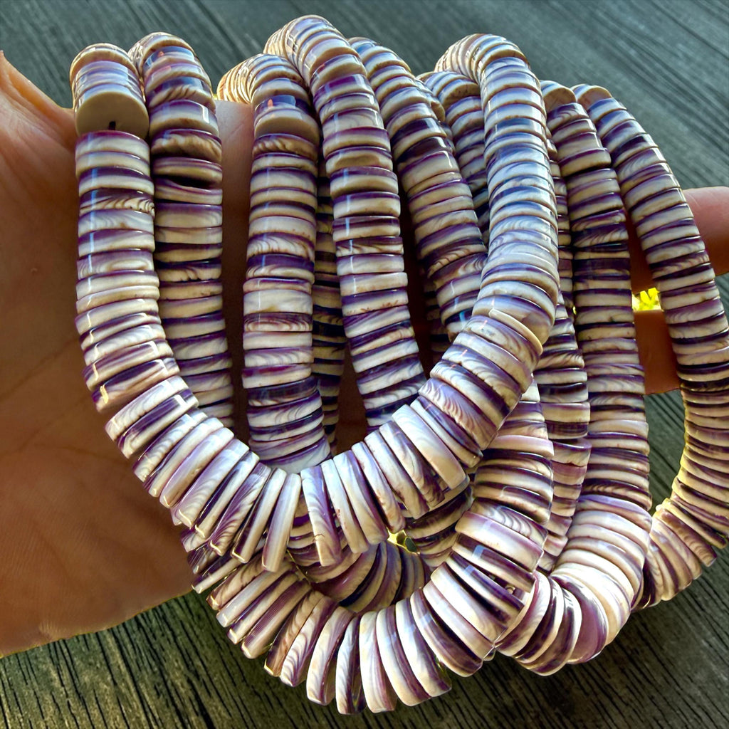AAA Graduated Wampum Shell Beads USA East Coast Quahog - Men's Jewelry Making Supply - Two-Tone Gigantic Heishi 8-14mm SKU#B102
