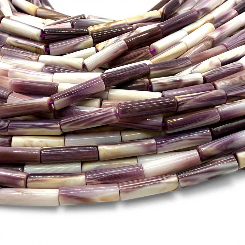 New England Wampum Shell Beads USA East Coast Quahog - Native American Style - Ideal For Wampum Belt Making - 2-Tone Tube 4X14mm