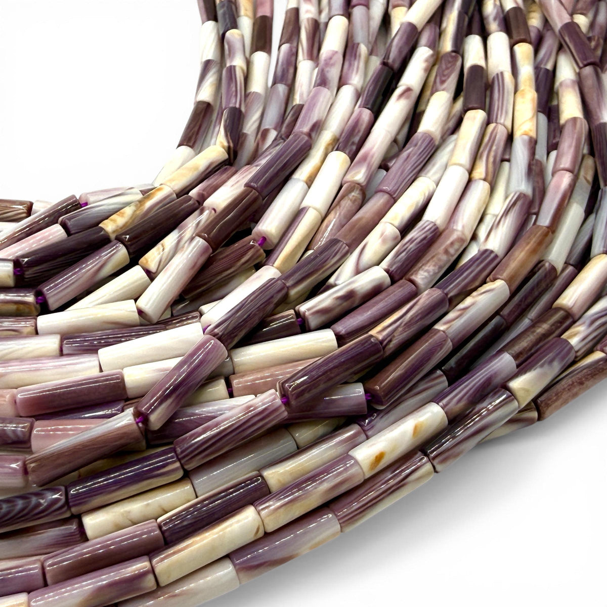 New England Wampum Shell Beads USA East Coast Quahog - Native American Style - Ideal For Wampum Belt Making - 2-Tone Tube 4X14mm