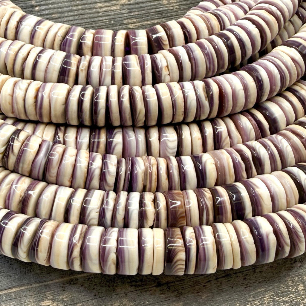 American Wampum Shell Beads USA East Coast Quahog - Southwestern Native American Style - Men's Jewelry Making Supply - Two-Tone Heishi 8mm