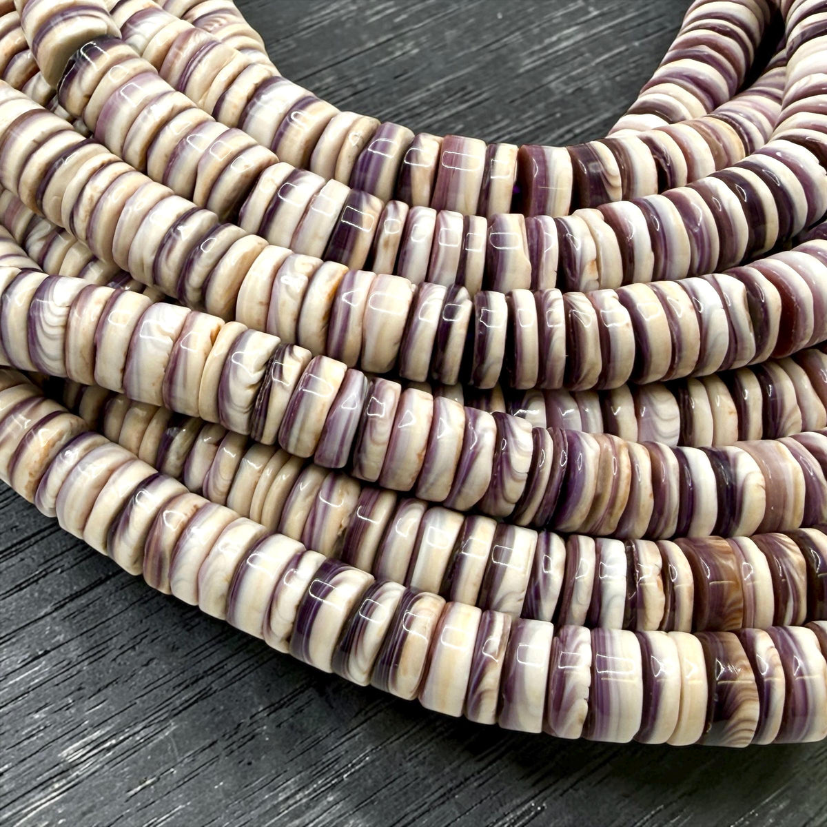 American Wampum Shell Beads USA East Coast Quahog - Southwestern Native American Style - Men's Jewelry Making Supply - Two-Tone Heishi 8mm