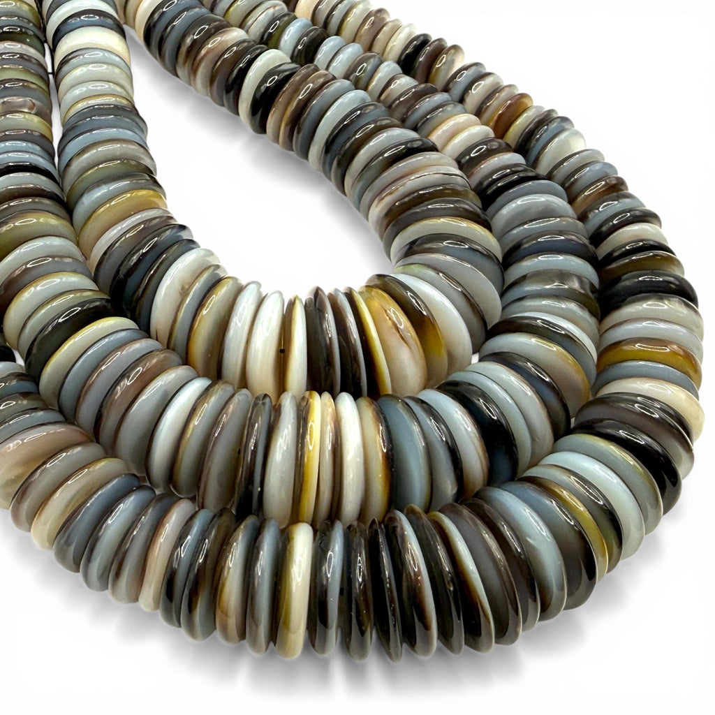 Graduated Midnight Black Oyster Shell Beads From Tahiti (French Polynesian) Men's Jewelry Making Supply - Gigantic Rondelle 8-20mm #B101