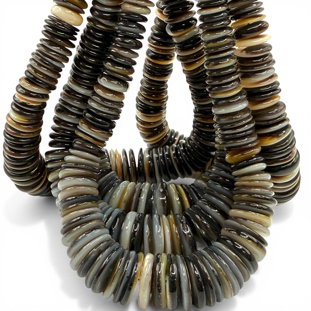 Graduated Midnight Black Oyster Shell Beads From Tahiti (French Polynesian) Men's Jewelry Making Supply - Gigantic Rondelle 8-20mm #B101