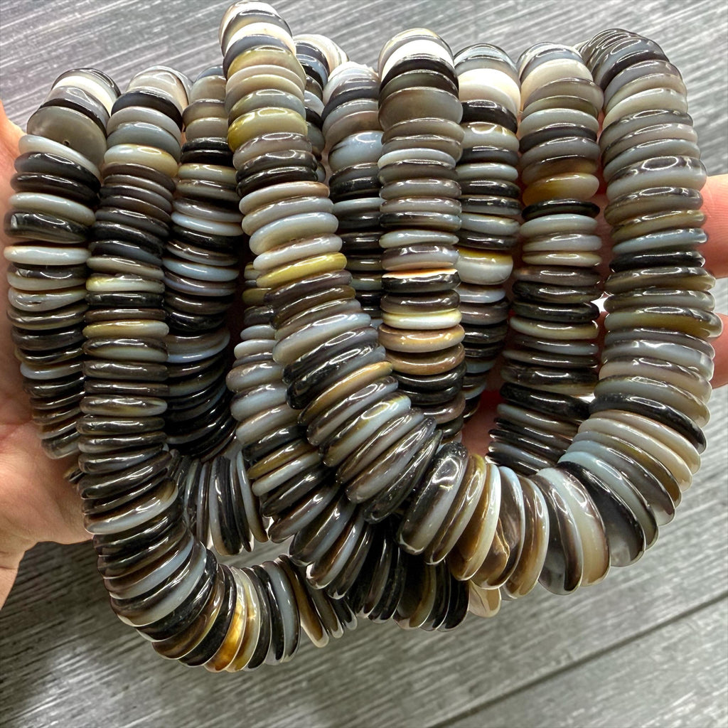 Graduated Midnight Black Oyster Shell Beads From Tahiti (French Polynesian) Men's Jewelry Making Supply - Gigantic Rondelle 8-20mm #B101