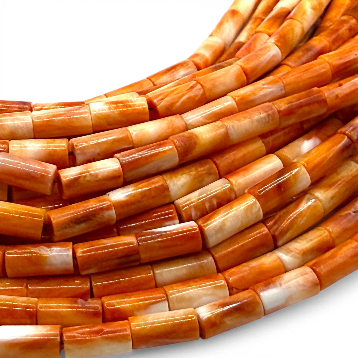 Sunset Spiny Oyster Shell Beads Mexico - Sea of Cortez - Bold 2-Tone Contrast - Men's Jewelry - Hand Polish - Smooth Tube