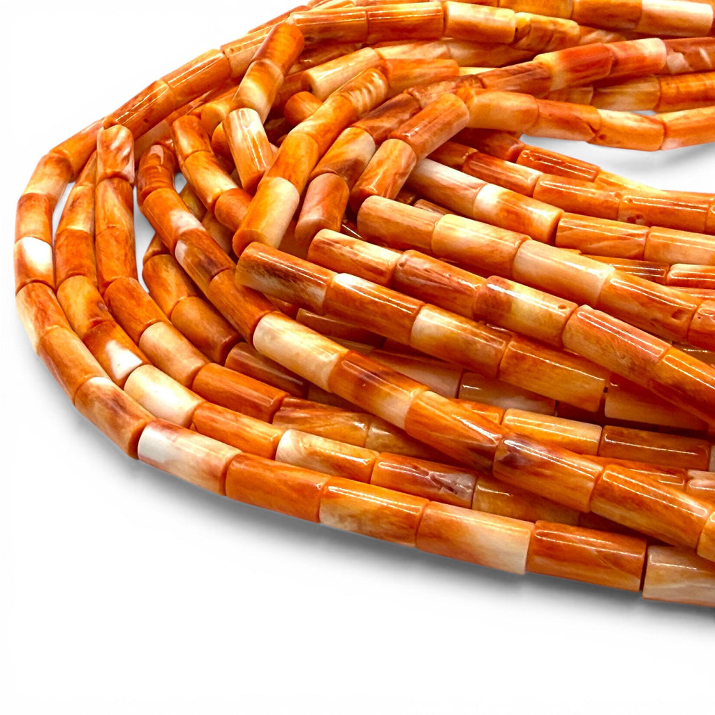 Sunset Spiny Oyster Shell Beads Mexico - Sea of Cortez - Bold 2-Tone Contrast - Men's Jewelry - Hand Polish - Smooth Tube