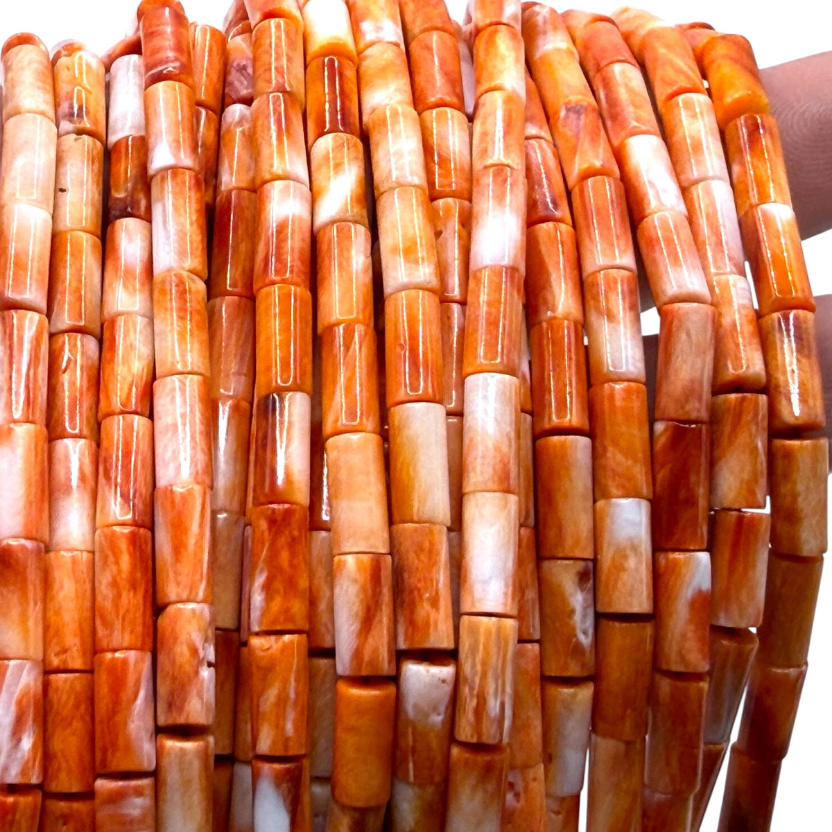 Sunset Spiny Oyster Shell Beads Mexico - Sea of Cortez - Bold 2-Tone Contrast - Men's Jewelry - Hand Polish - Smooth Tube