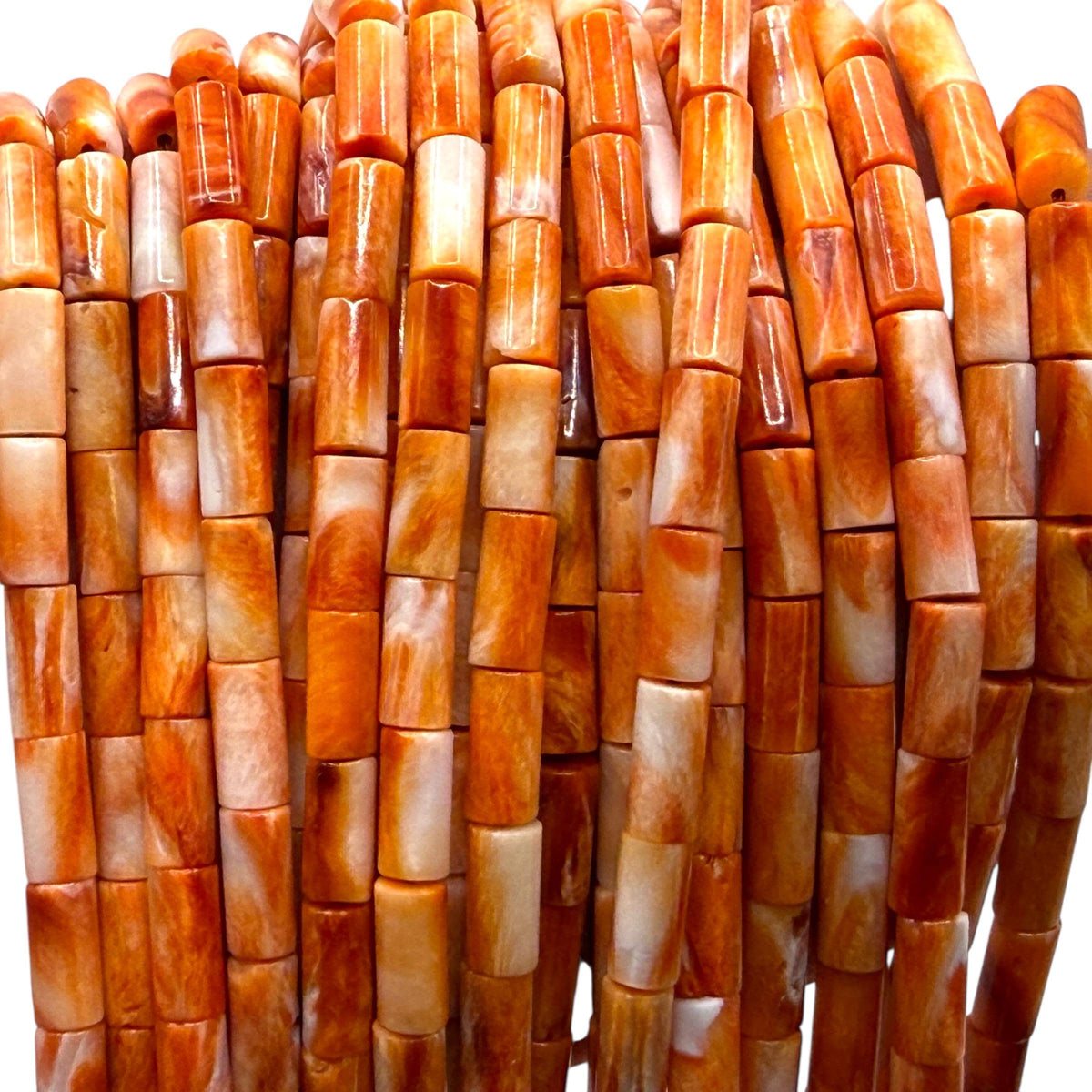 Sunset Spiny Oyster Shell Beads Mexico - Sea of Cortez - Bold 2-Tone Contrast - Men's Jewelry - Hand Polish - Smooth Tube