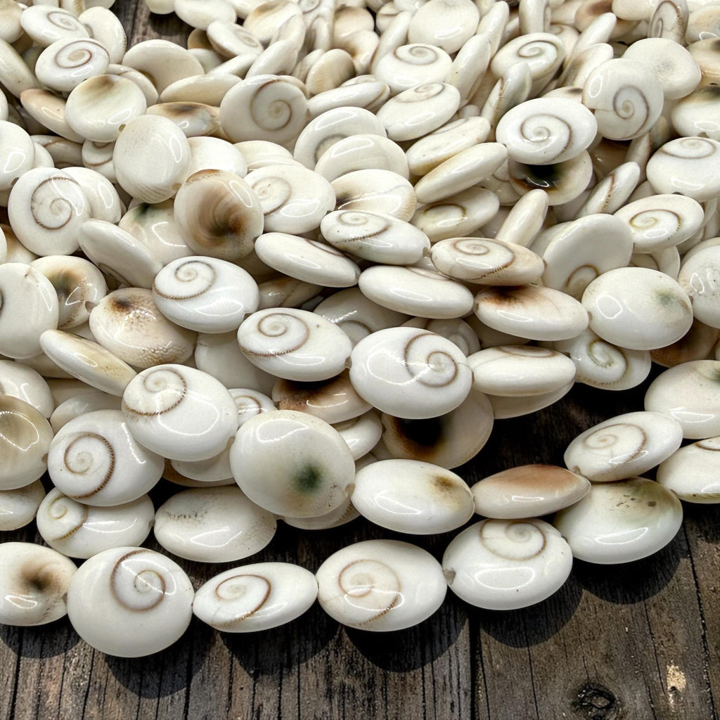 Hypnotic Shiva Eye Shell Beads - Striking Natural Spiral Eyes - Single-Sided Smooth Oval 10X12mm SKU#B304