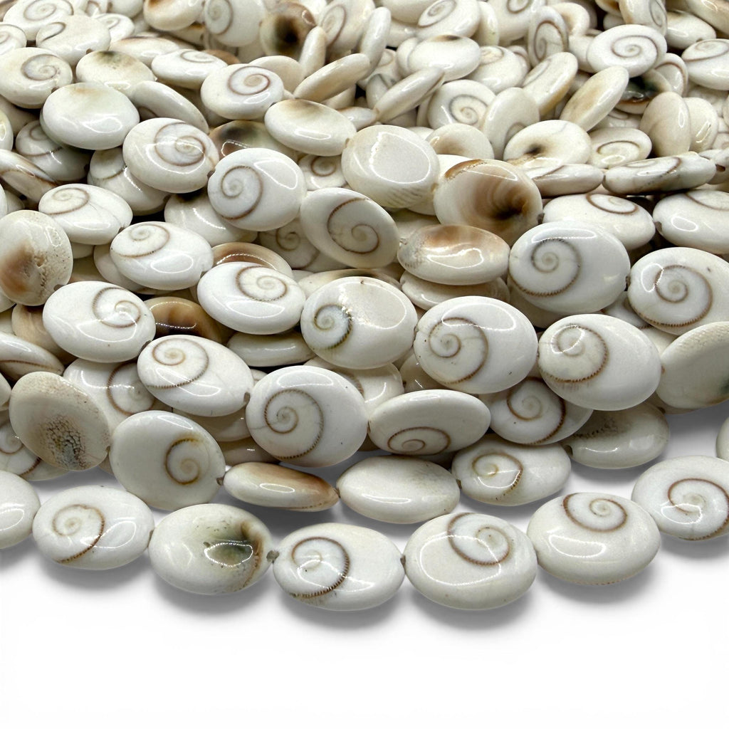 Hypnotic Shiva Eye Shell Beads - Striking Natural Spiral Eyes - Single-Sided Smooth Oval 10X12mm SKU#B304
