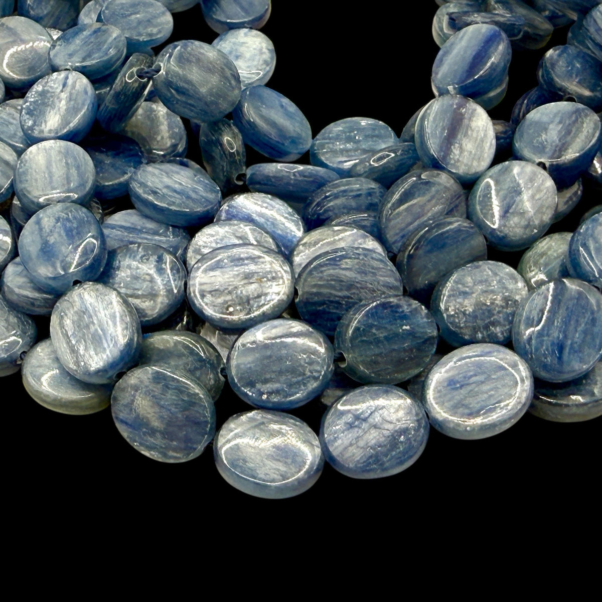 Minas-Gerais Kyanite Beads Brazil Authentic - Silky Shimmer - Sapphire-like Depth - Ideal for Men's Jewelry - Smooth Oval