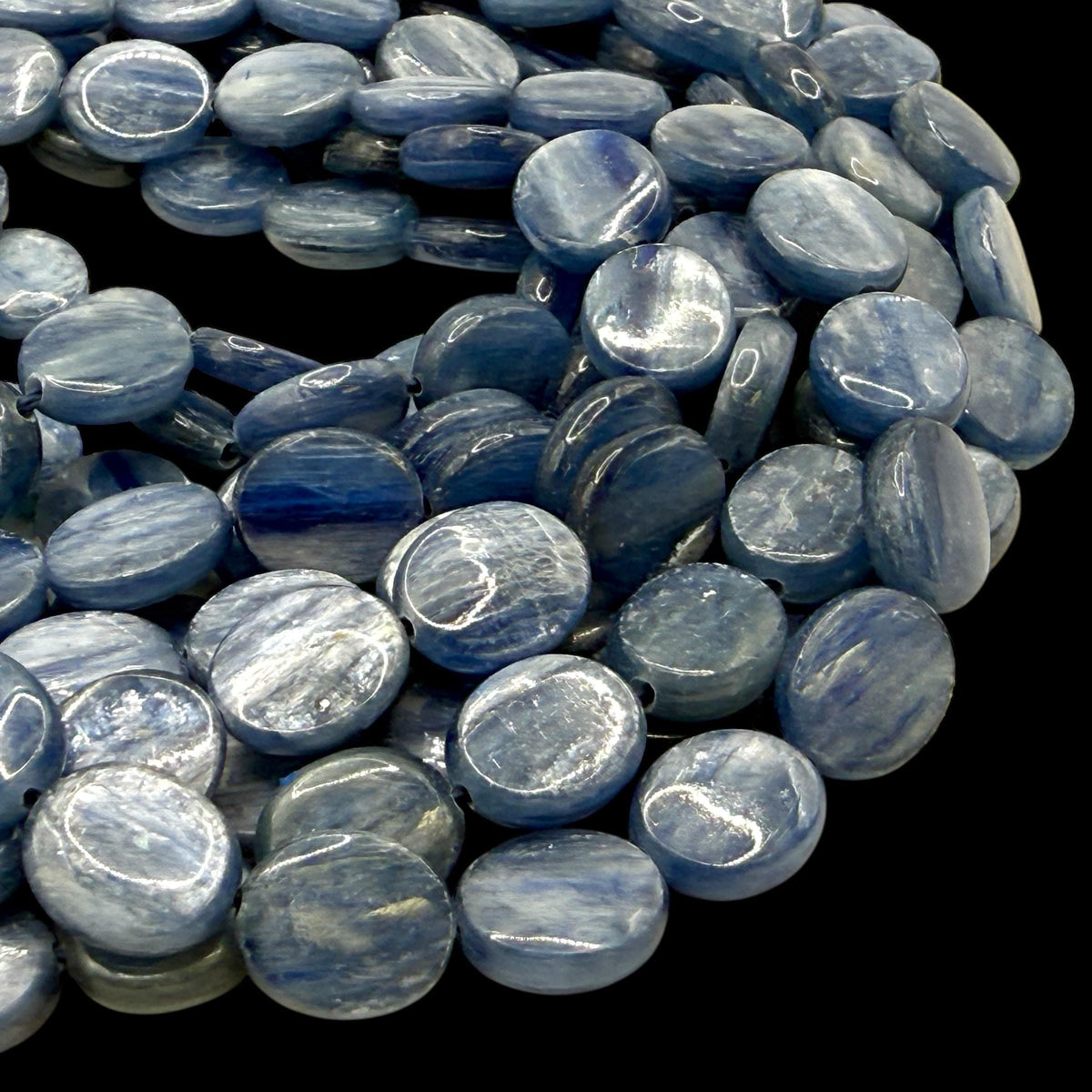Minas-Gerais Kyanite Beads Brazil Authentic - Silky Shimmer - Sapphire-like Depth - Ideal for Men's Jewelry - Smooth Oval
