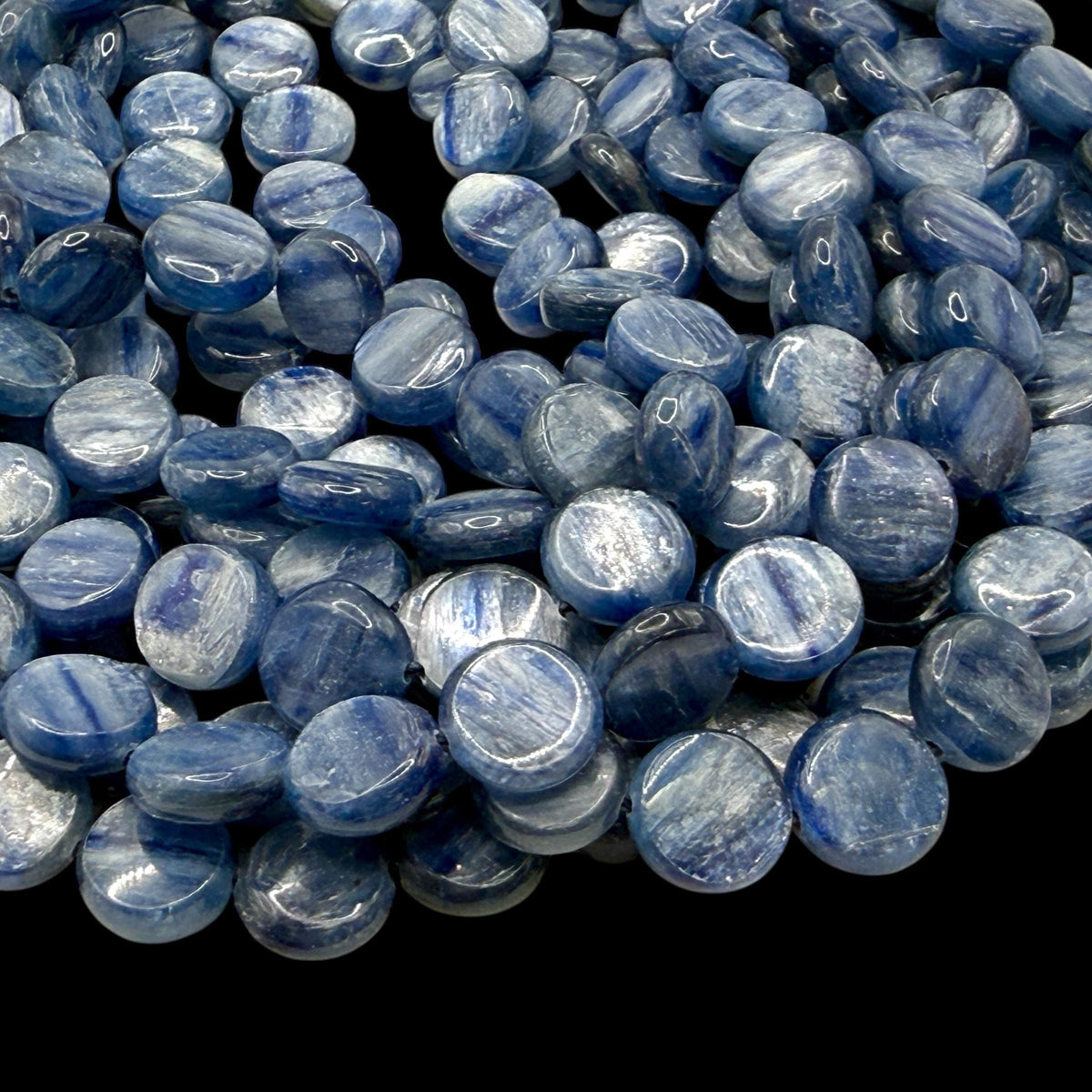 Minas-Gerais Kyanite Beads Brazil Authentic - Silky Shimmer - Sapphire-like Depth - Ideal for Men's Jewelry - Smooth Coin