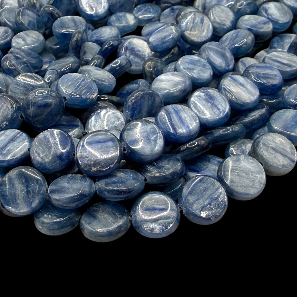 Minas-Gerais Kyanite Beads Brazil Authentic - Silky Shimmer - Sapphire-like Depth - Ideal for Men's Jewelry - Smooth Coin