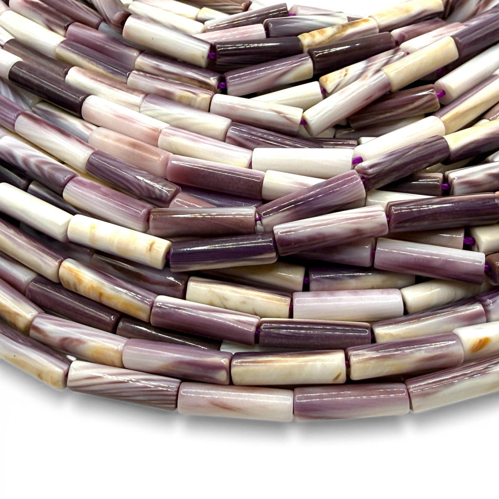 New England Wampum Shell Beads USA East Coast Quahog - Native American Style - Ideal For Wampum Belt Making - 2-Tone Tube 4X14mm