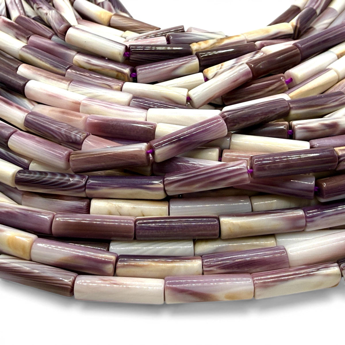 New England Wampum Shell Beads USA East Coast Quahog - Native American Style - Ideal For Wampum Belt Making - 2-Tone Tube 4X14mm