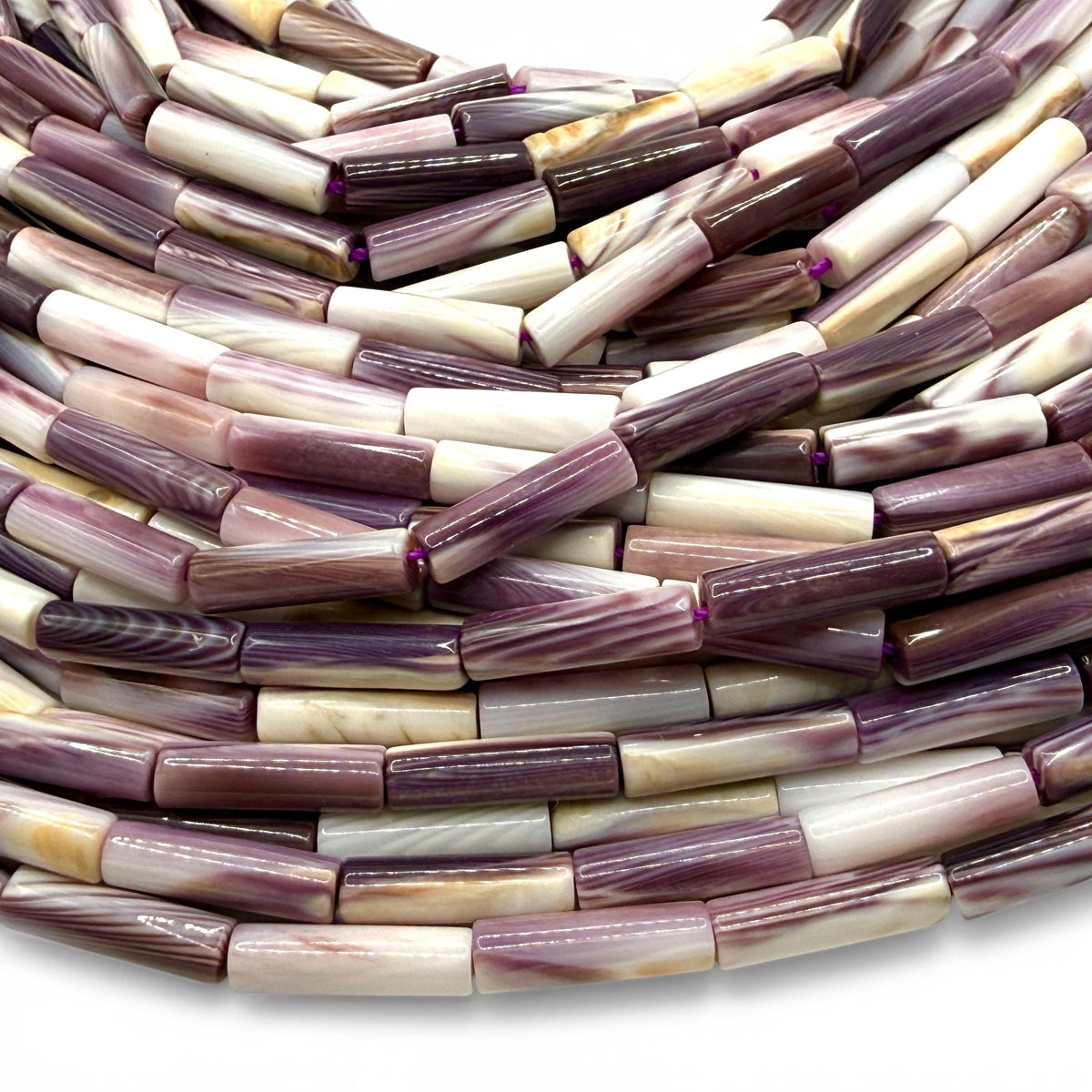 New England Wampum Shell Beads USA East Coast Quahog - Native American Style - Ideal For Wampum Belt Making - 2-Tone Tube 4X14mm
