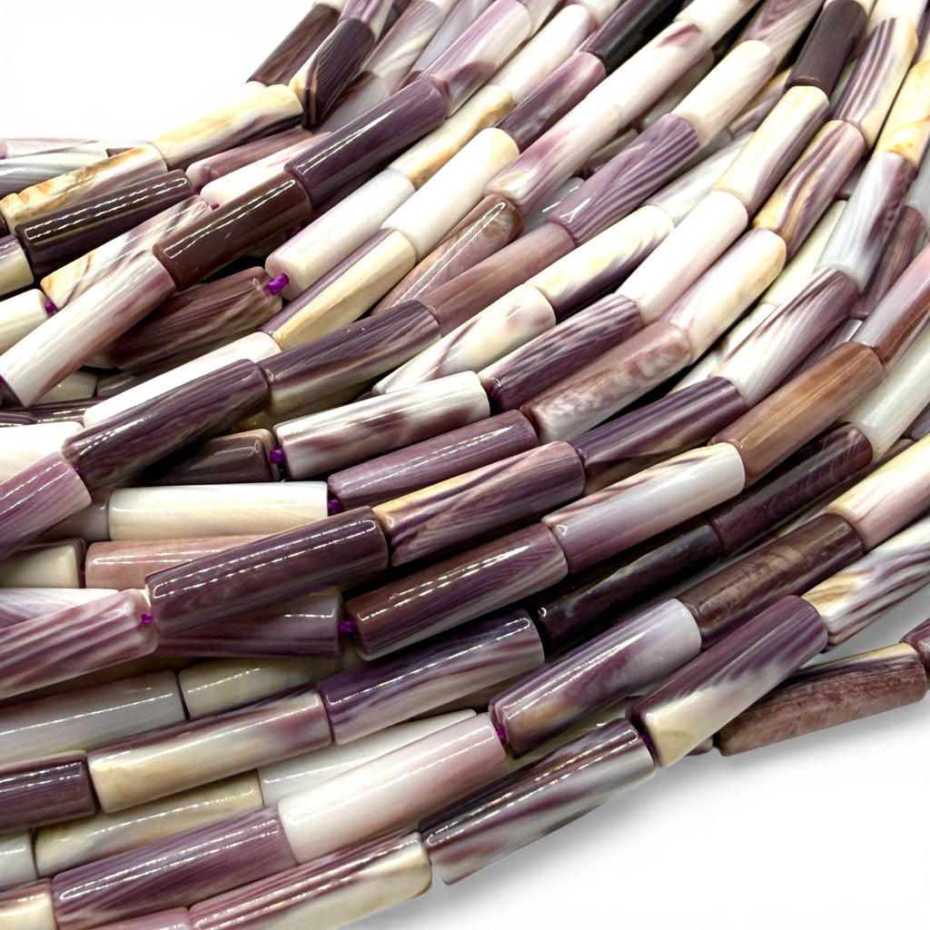 New England Wampum Shell Beads USA East Coast Quahog - Native American Style - Ideal For Wampum Belt Making - 2-Tone Tube 4X14mm