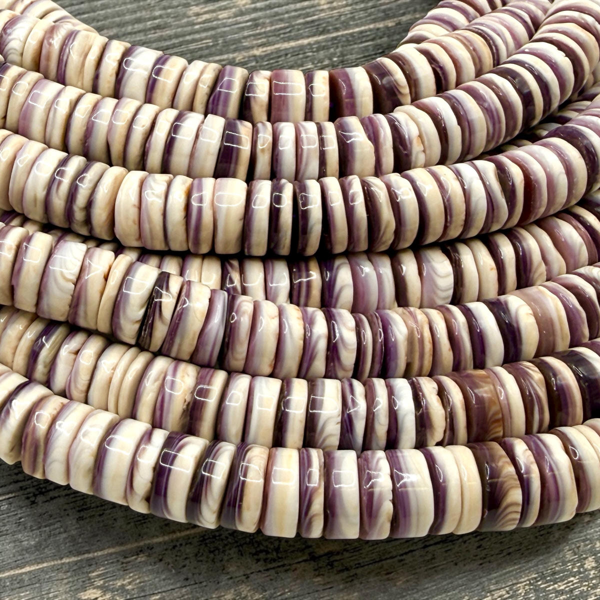 American Wampum Shell Beads USA East Coast Quahog - Southwestern Native American Style - Men's Jewelry Making Supply - Two-Tone Heishi 8mm