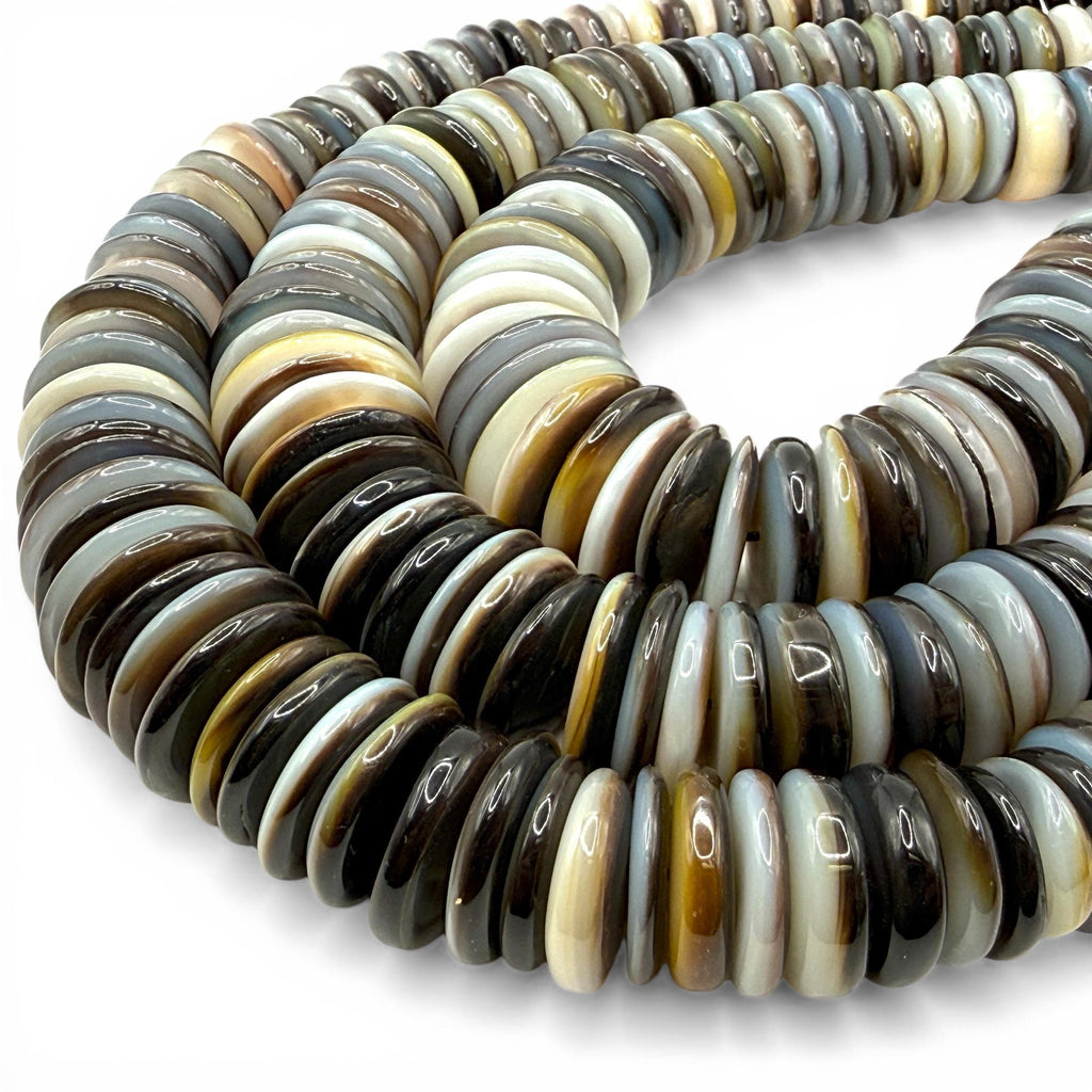Graduated Midnight Black Oyster Shell Beads From Tahiti (French Polynesian) Men's Jewelry Making Supply - Gigantic Rondelle 8-20mm #B101